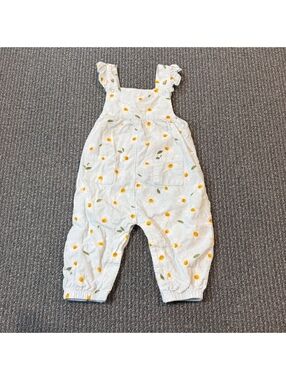 Angel Dear Light Blue Corduroy Daisy Overalls 6-12 Months